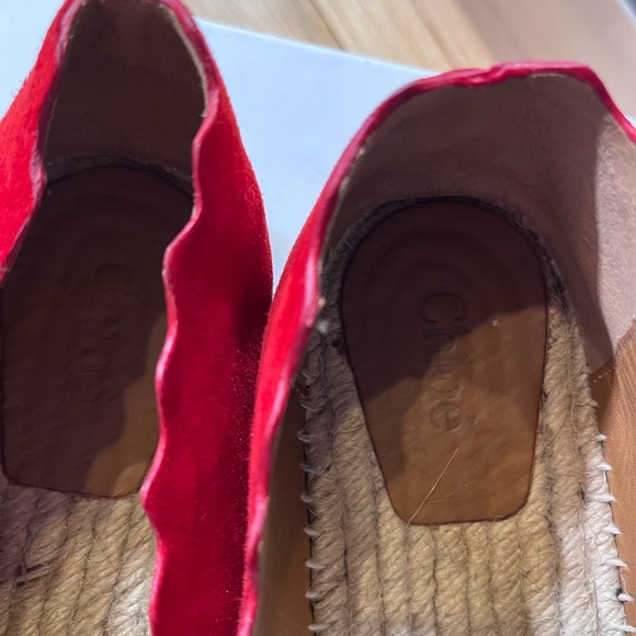 Chloé Red Suede Scallop Espadrilles - Picture 6 of 10